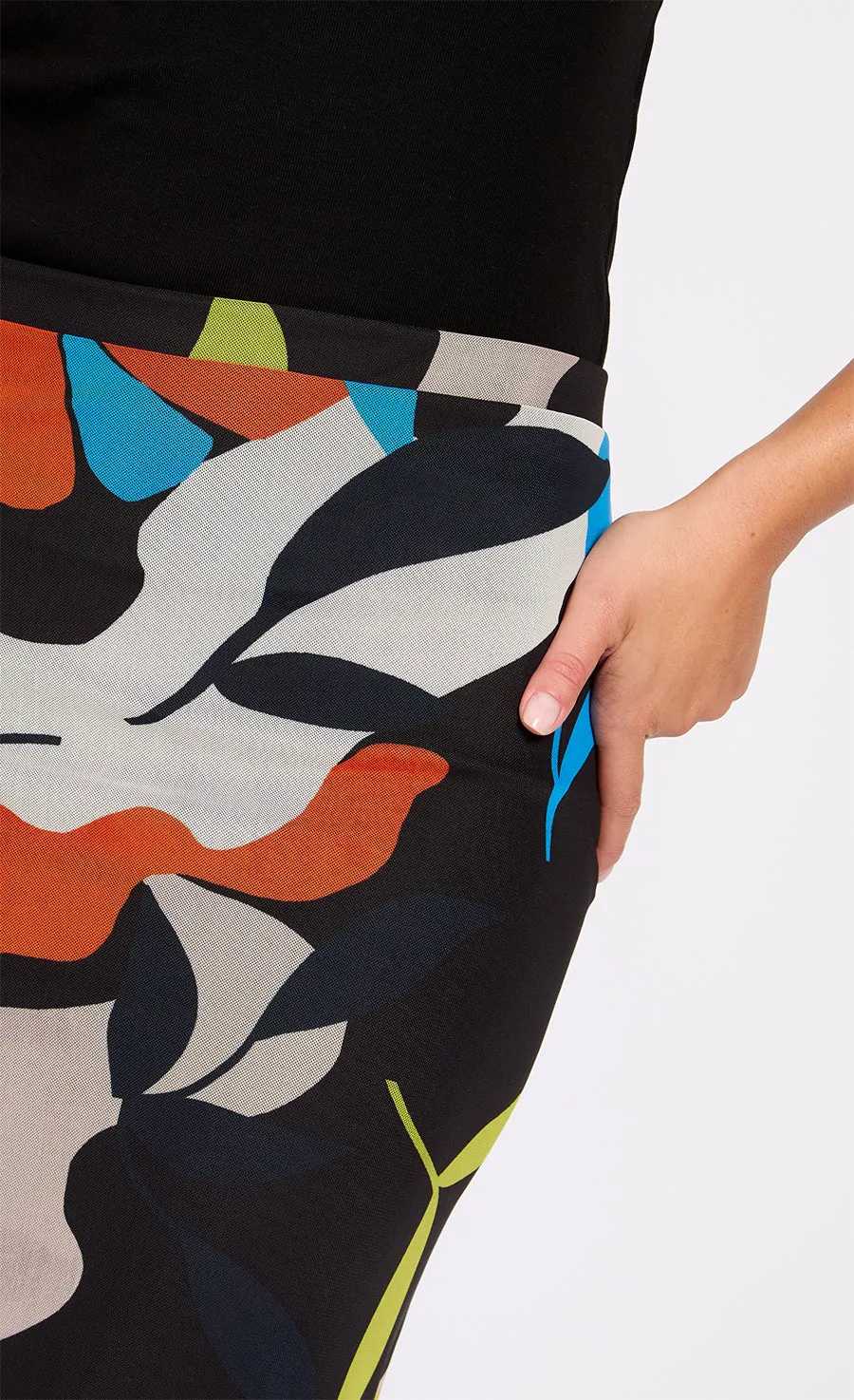 Printed Mesh Midi Skirt - Multicolor