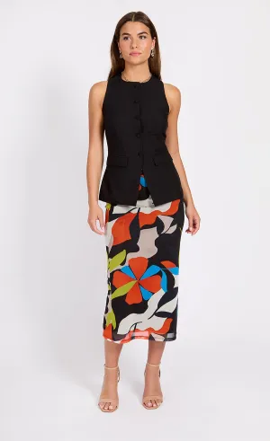 Printed Mesh Midi Skirt - Multicolor