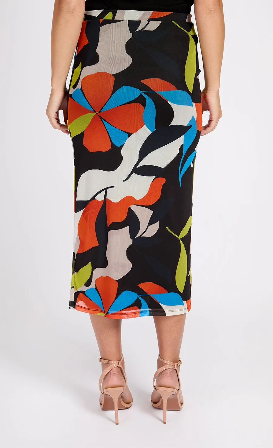 Printed Mesh Midi Skirt - Multicolor