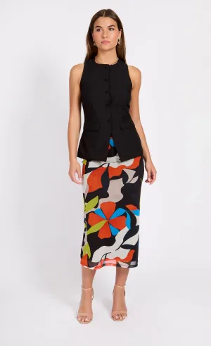 Printed Mesh Midi Skirt