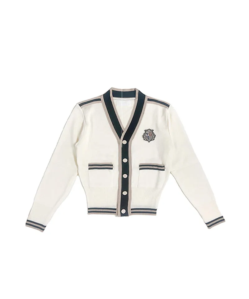 Q.C PLAY: Two-Tone Patch V-Neck Pocket Cardigan - 4 colors