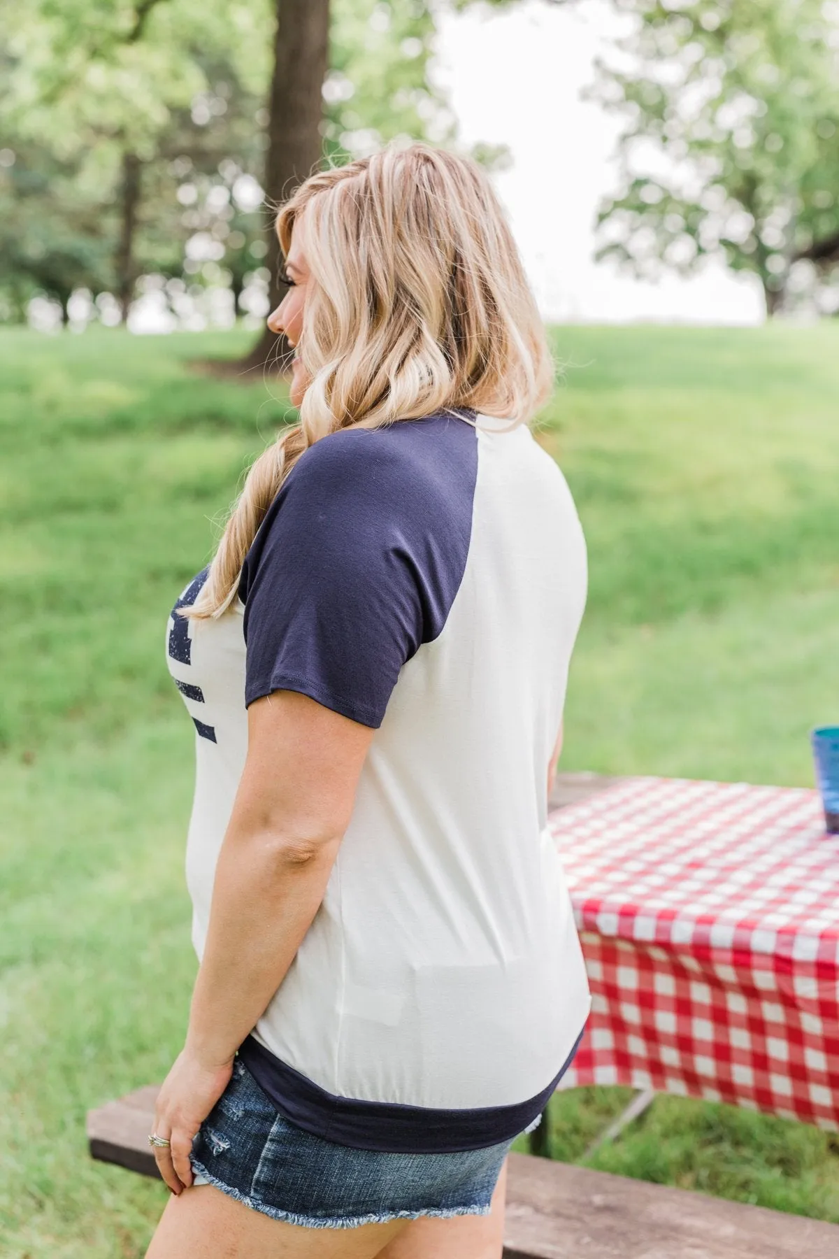 "USA" Graphic Raglan Top- Navy