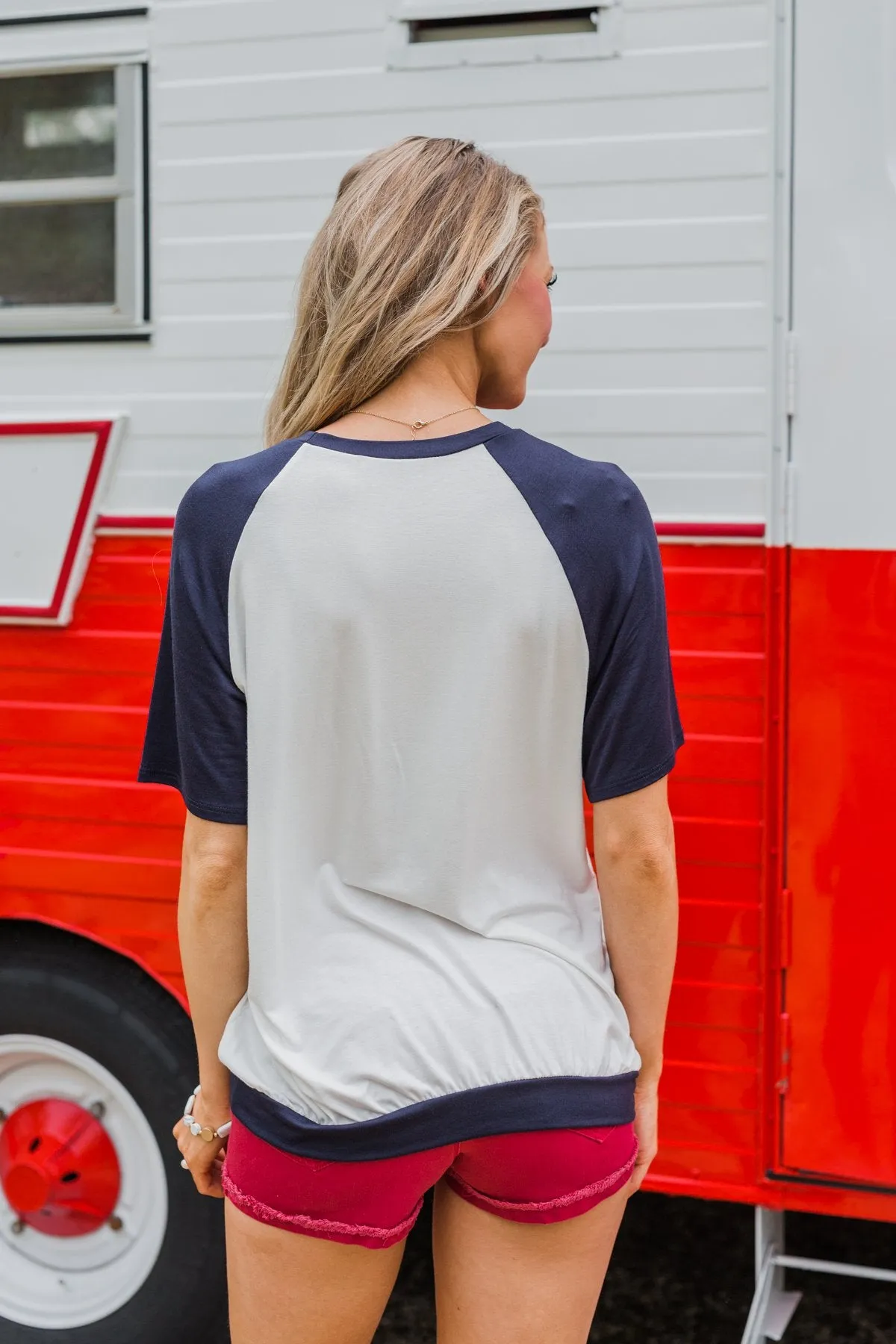 "USA" Graphic Raglan Top- Navy