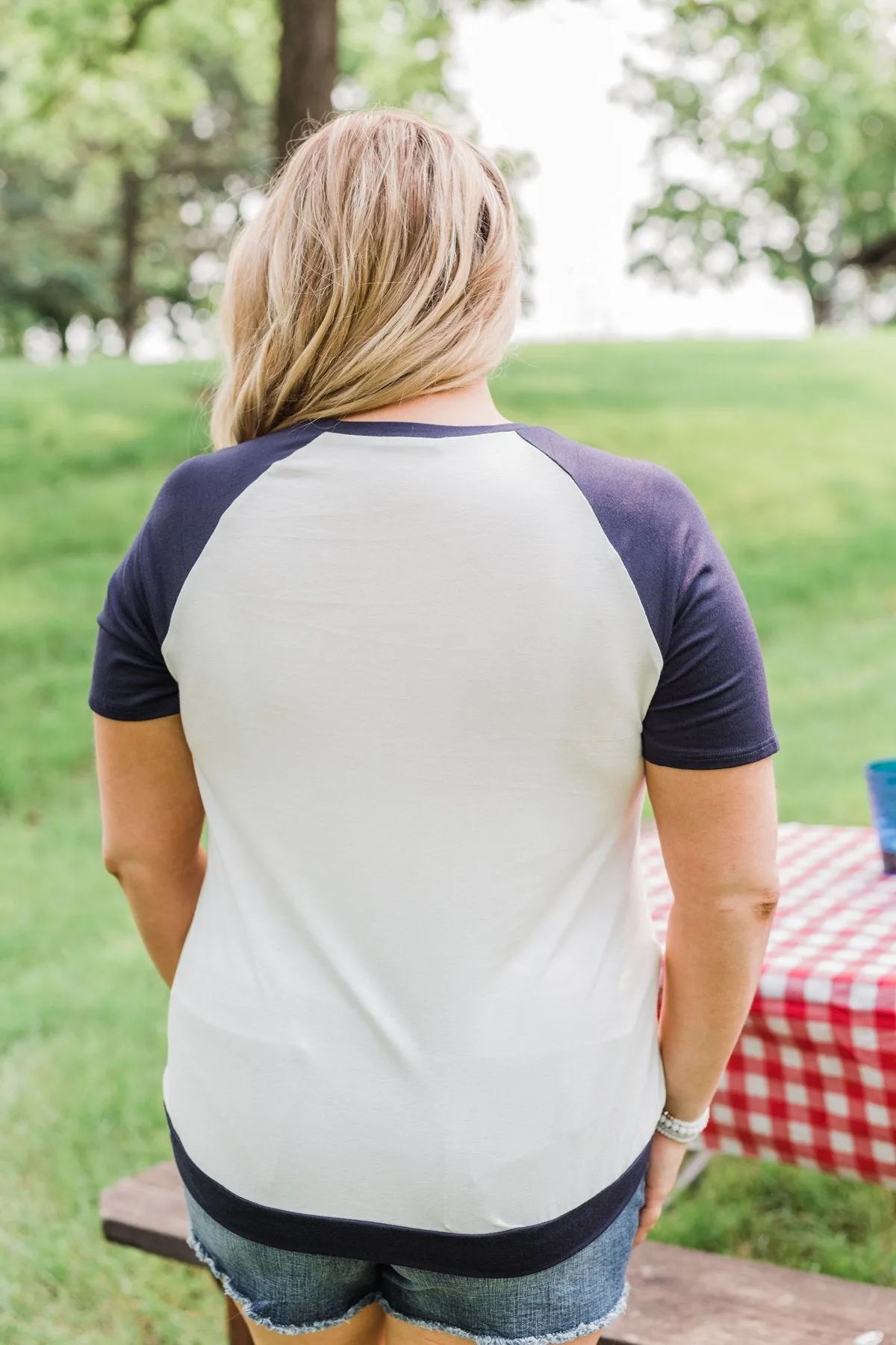 "USA" Graphic Raglan Top- Navy