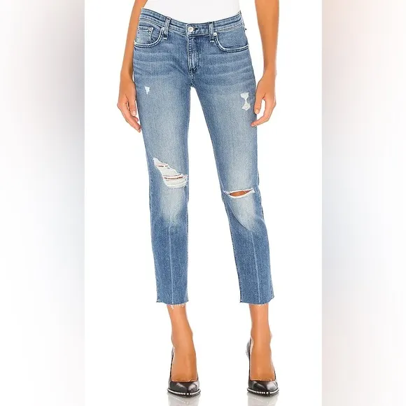 Rag &amp; Bone Dre Low Rise Distressed Slim Boyfriend Size 27 Jeans in Aviation Way