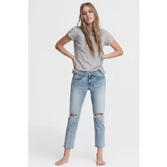 Rag &amp; Bone Dre Low Rise Slim Boyfriend Jeans in Stella Distressed