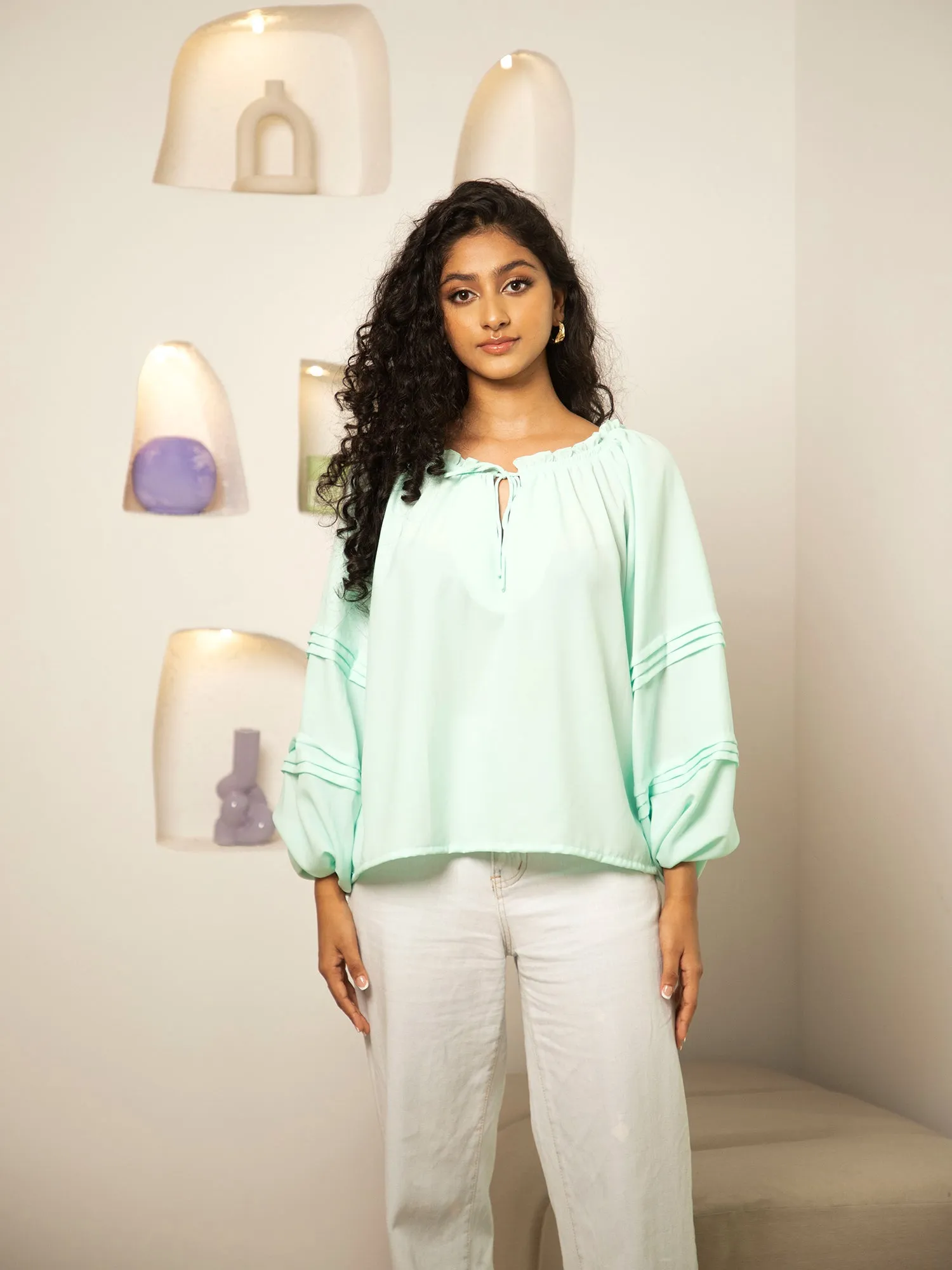 Raglan Sleeve Pin-Tuck Top