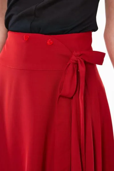Raphaela Heart Button Bow Flare Skirt - Red -