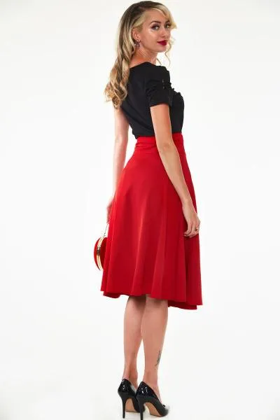 Raphaela Heart Button Bow Flare Skirt - Red -