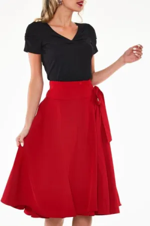 Raphaela Heart Button Bow Flare Skirt - Red -