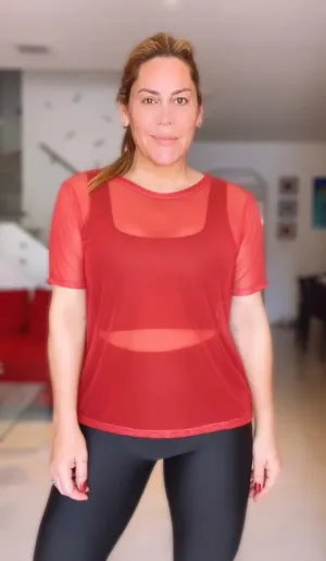 Red solid  Mesh tshirt