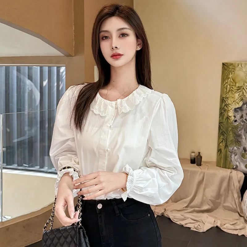Relaxed-Fit Silk Blouse with Round Neck and Ruched Sleeves