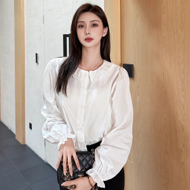 Relaxed-Fit Silk Blouse with Round Neck and Ruched Sleeves