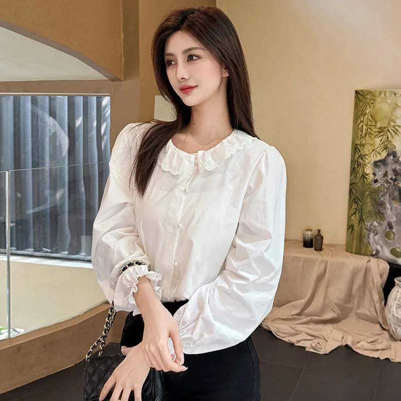 Relaxed-Fit Silk Blouse with Round Neck and Ruched Sleeves