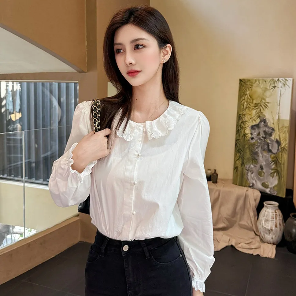 Relaxed-Fit Silk Blouse with Round Neck and Ruched Sleeves