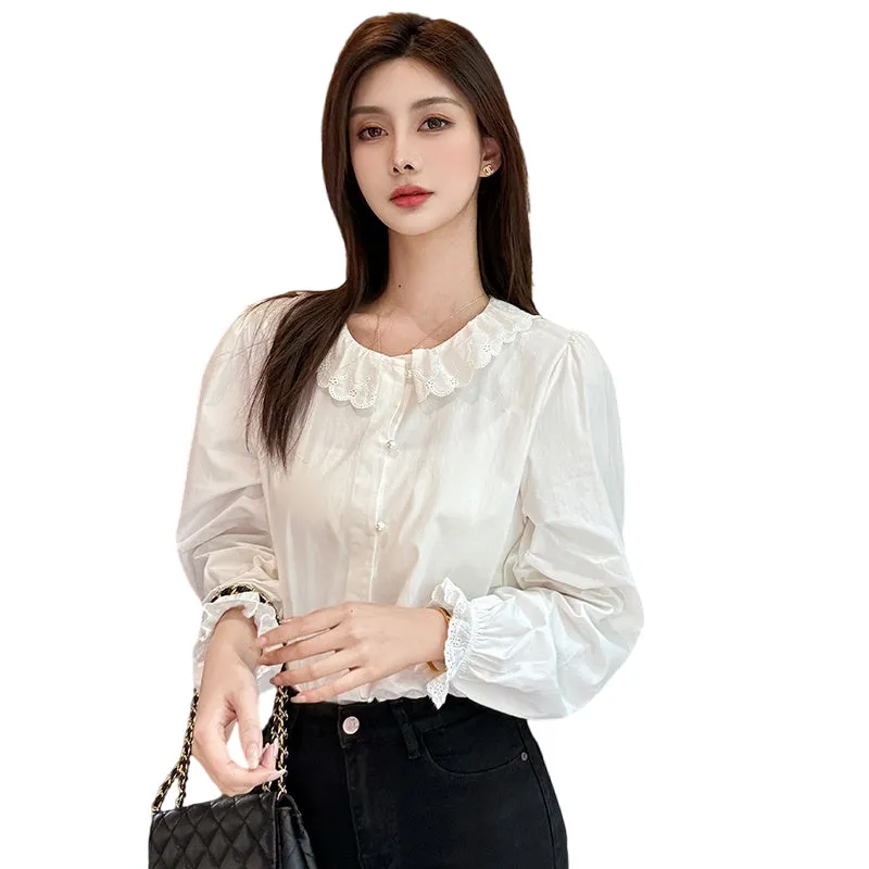 Relaxed-Fit Silk Blouse with Round Neck and Ruched Sleeves