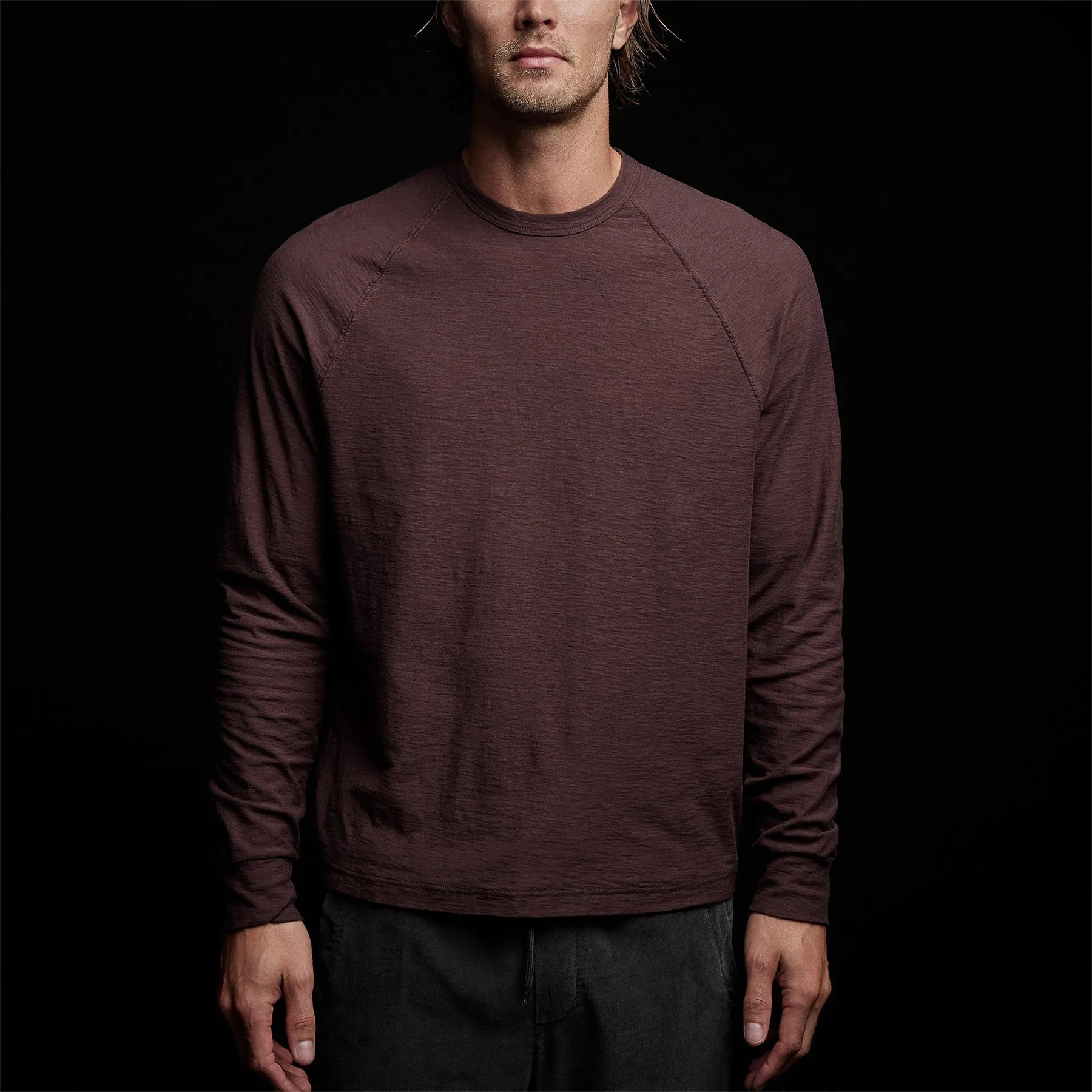 Reverse Slub Jersey Raglan Crew - Dahlia