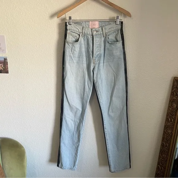 Revice Two Tone Ex Boyfriend Straight Leg Denim Jeans Blue &amp; Black Size 25
