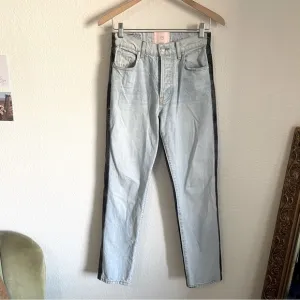 Revice Two Tone Ex Boyfriend Straight Leg Denim Jeans Blue &amp; Black Size 25
