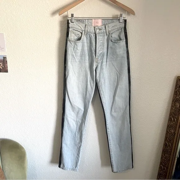 Revice Two Tone Ex Boyfriend Straight Leg Denim Jeans Blue &amp; Black Size 25