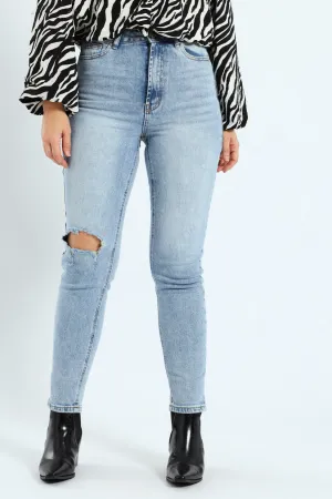 Rip Knee Mom Jean - Light Wash