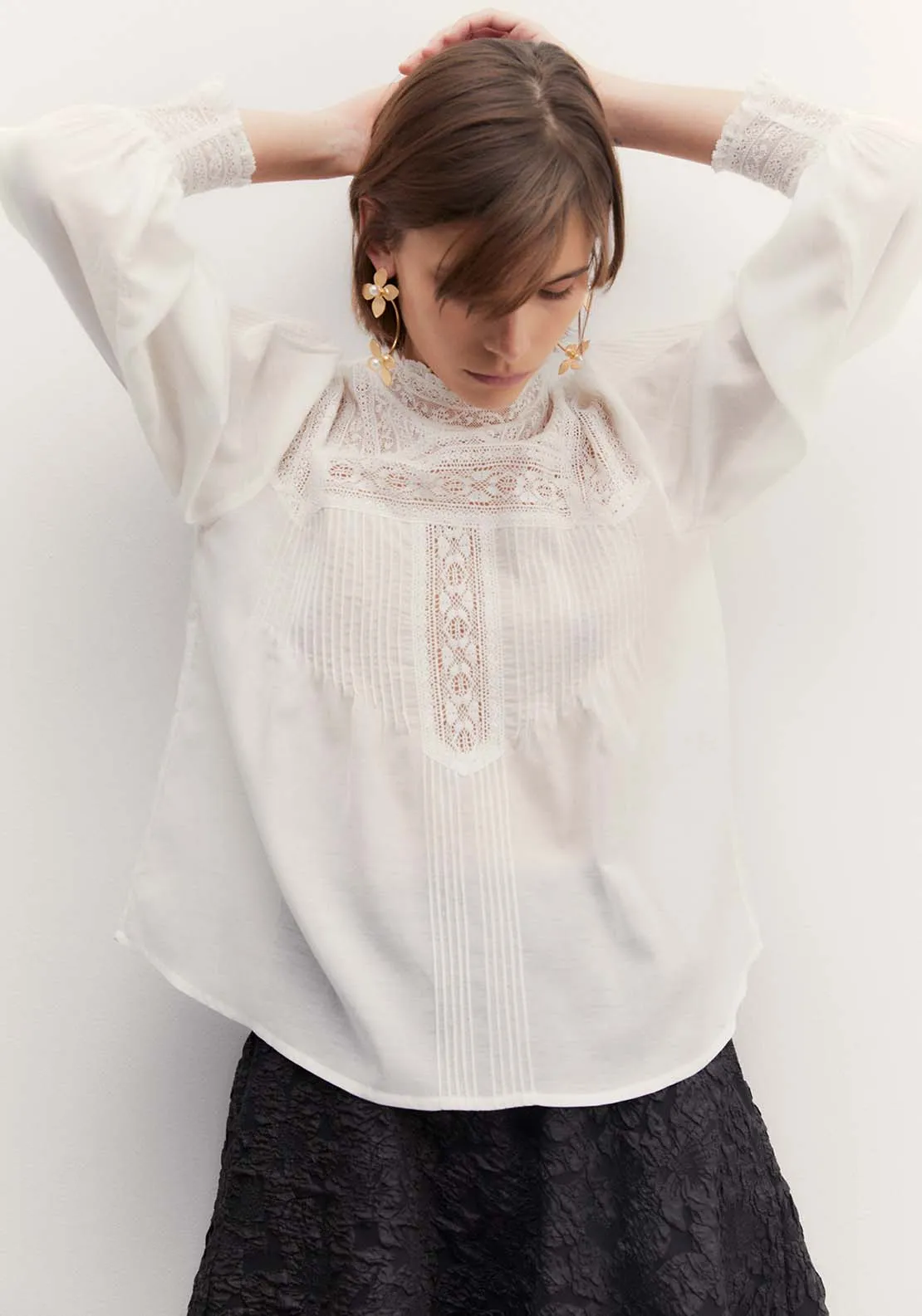 Romantic pintuck top - White