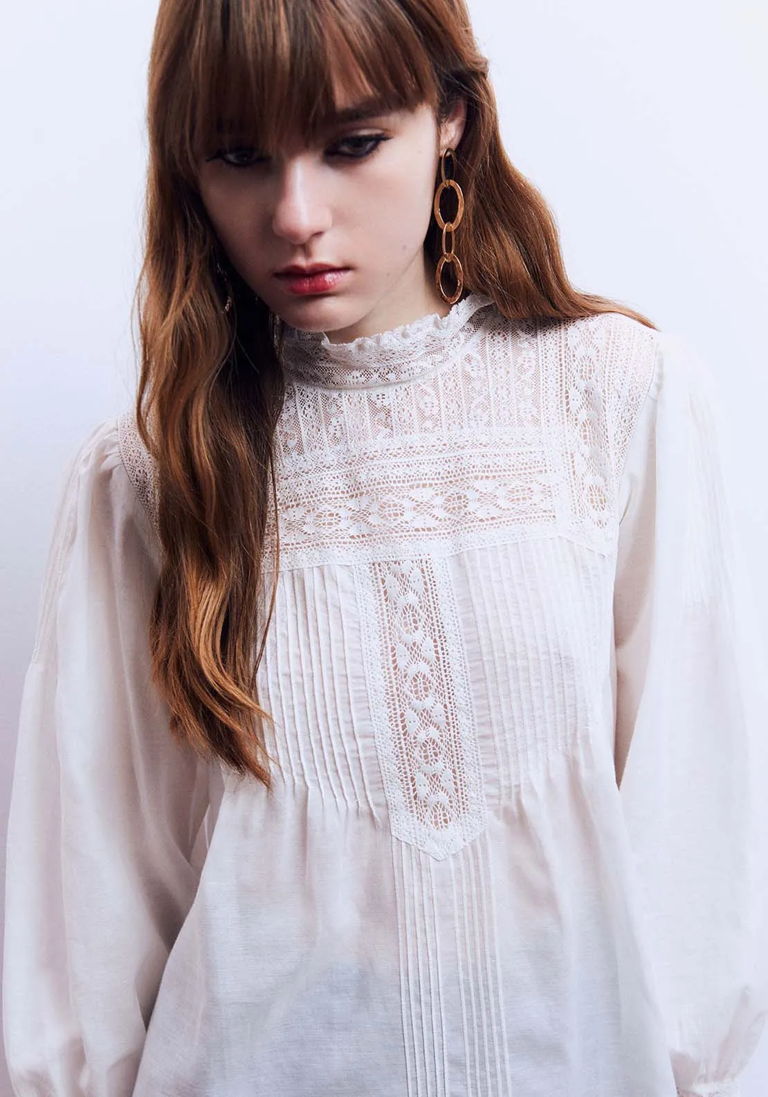Romantic pintuck top - White