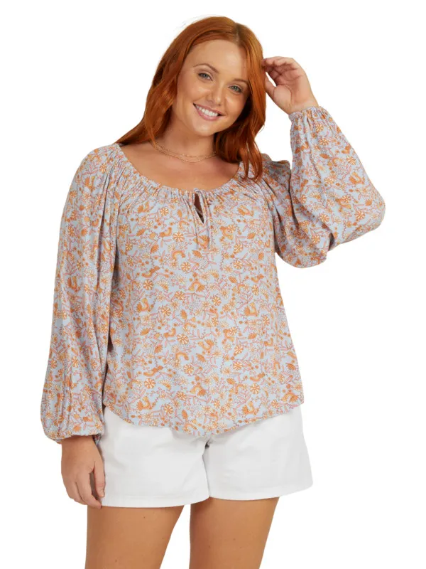 Roxy My Song LS Printed - Cerulean Retro Isle