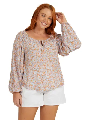 Roxy My Song LS Printed - Cerulean Retro Isle