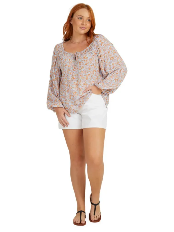 Roxy My Song LS Printed - Cerulean Retro Isle
