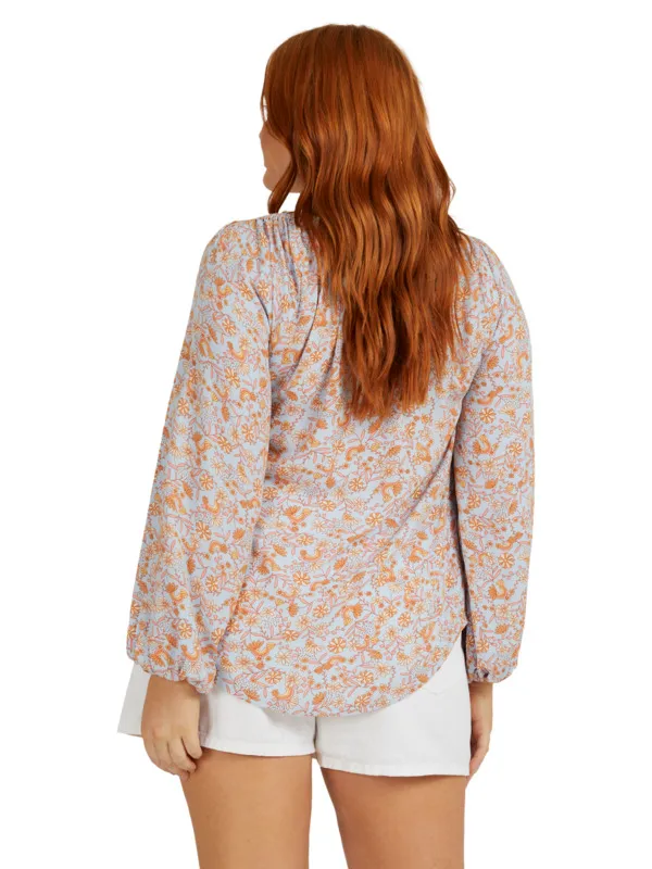 Roxy My Song LS Printed - Cerulean Retro Isle