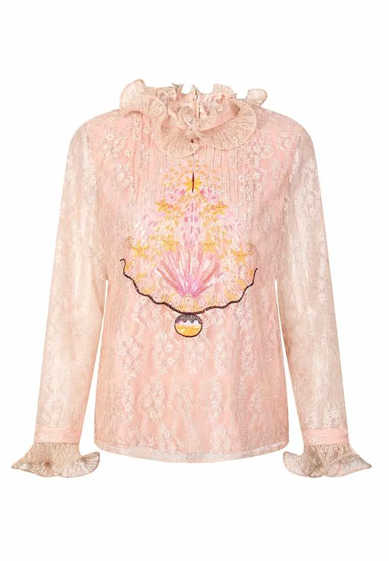 Ruffle collar lace blouse