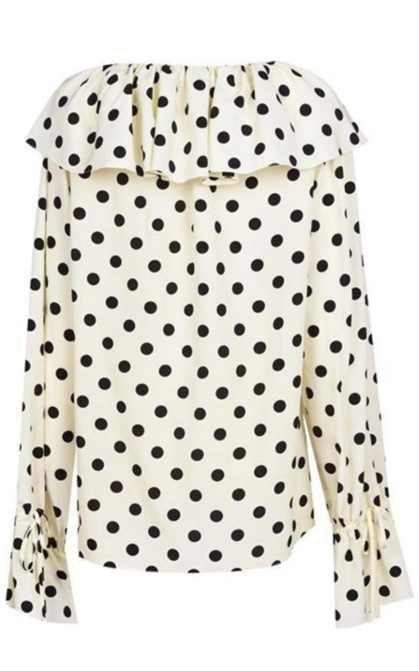Ruffle-collar Polka-dot Print Silk Blouse