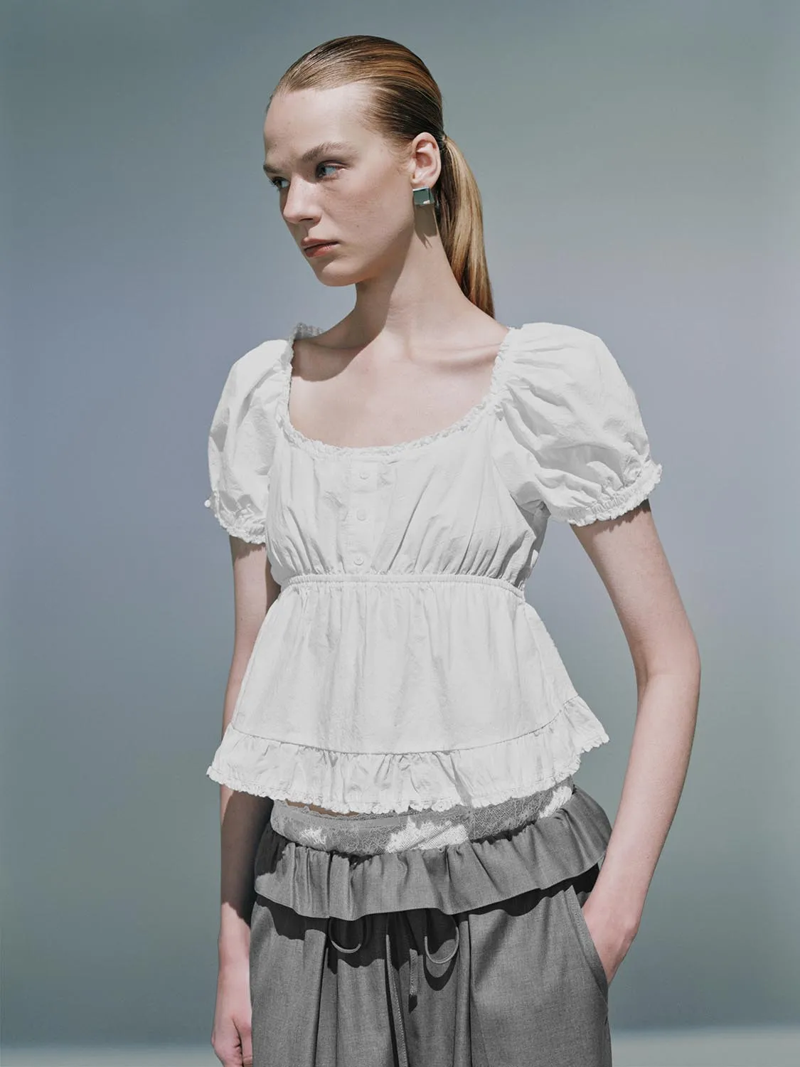 Ruffle Hem Overhead Blouses