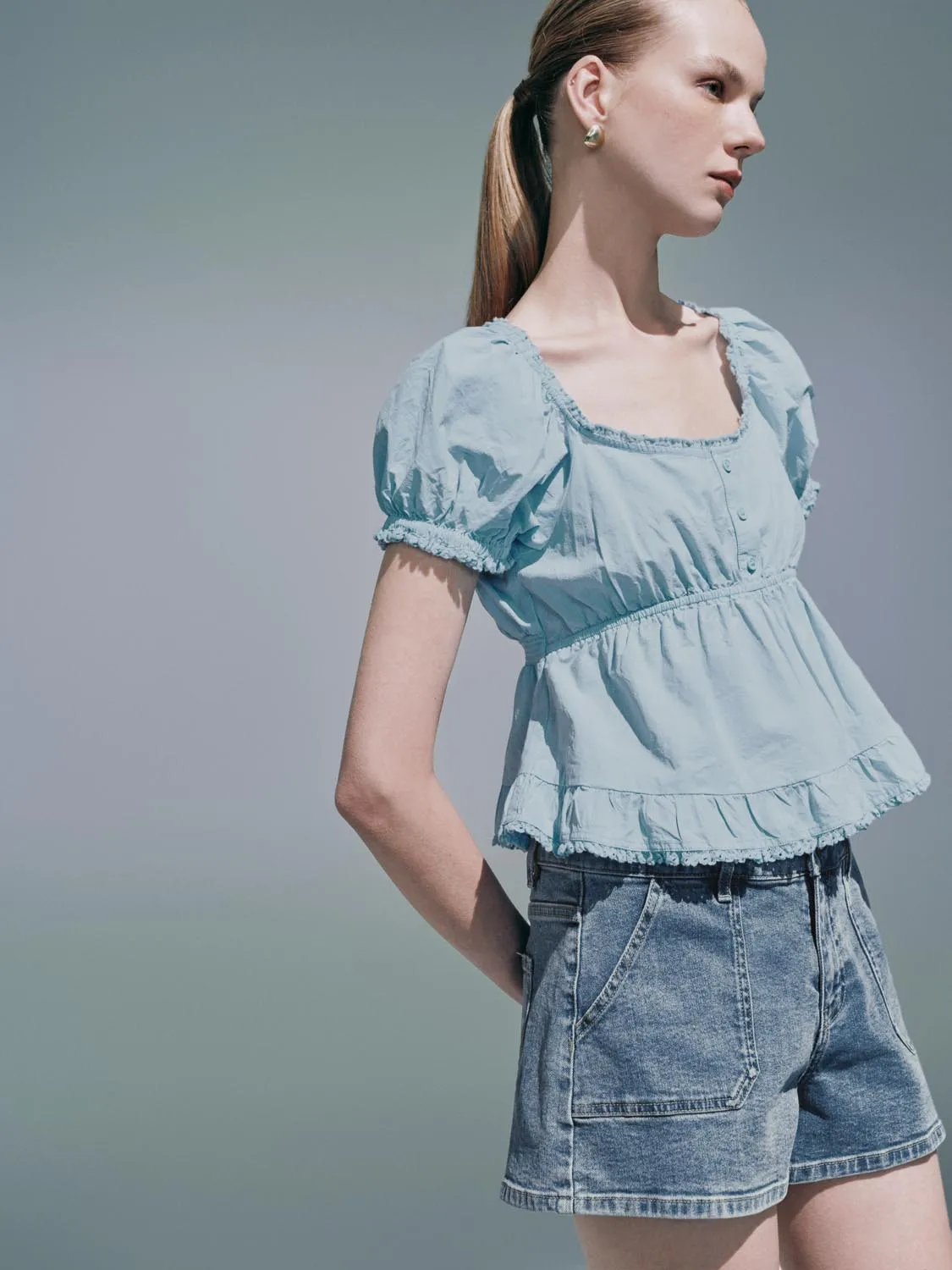 Ruffle Hem Overhead Blouses
