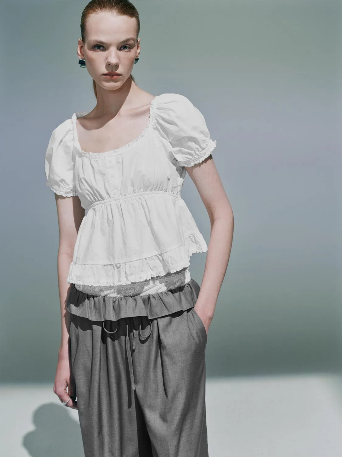 Ruffle Hem Overhead Blouses