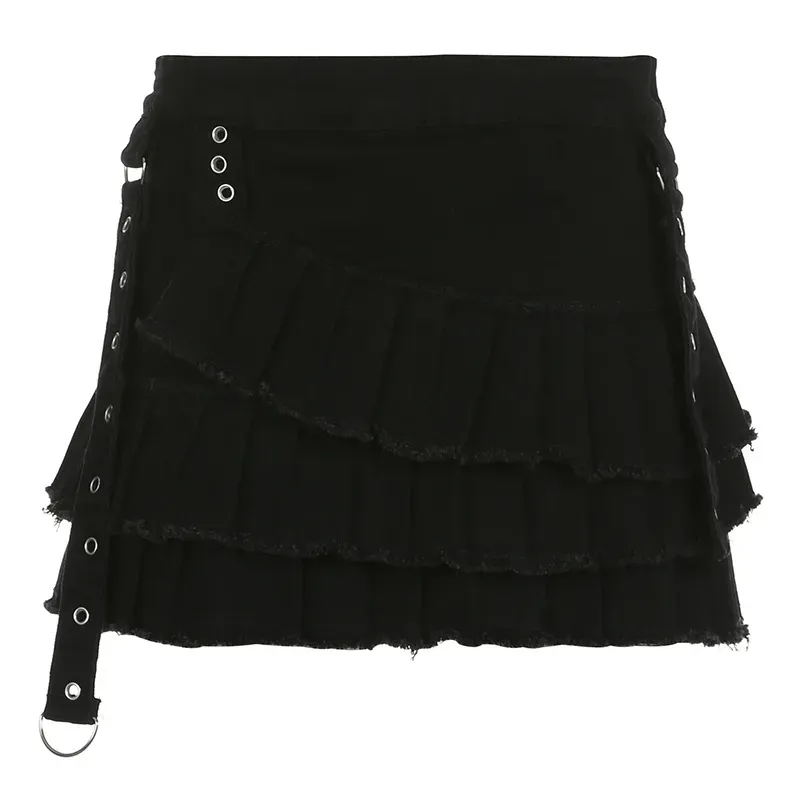 Ruffle Rebel Layered Denim Mini Skirt