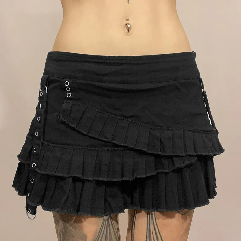 Ruffle Rebel Layered Denim Mini Skirt