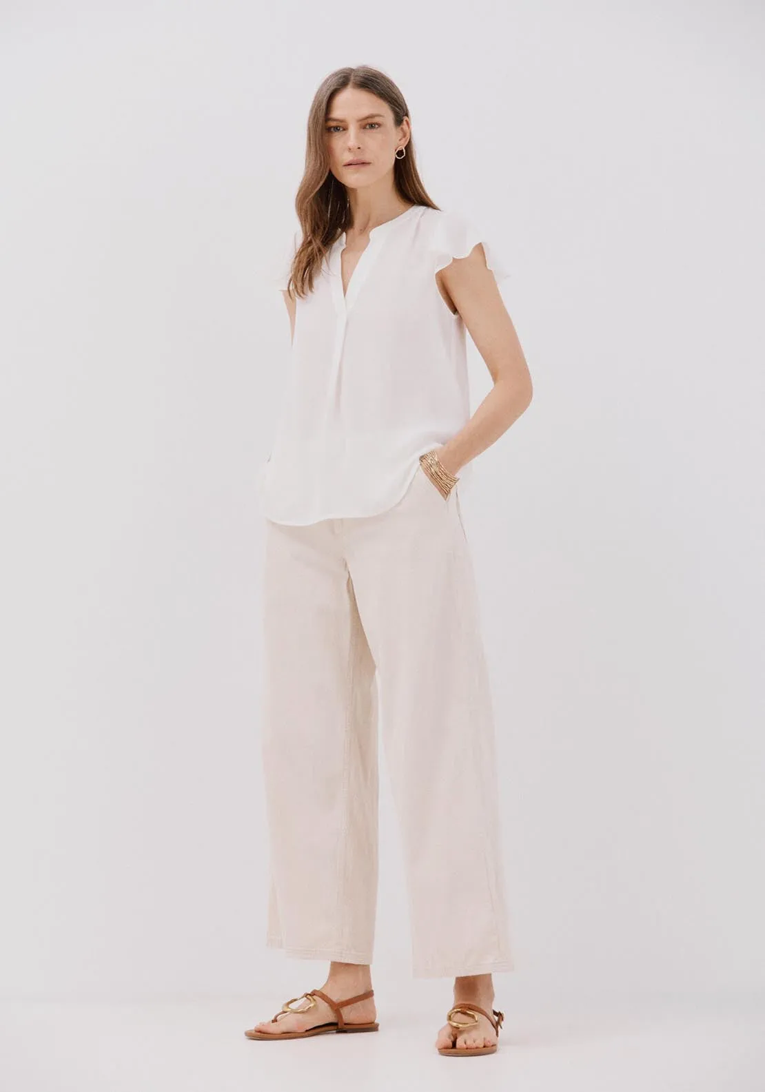 Ruffle Sleeve Blouse - White