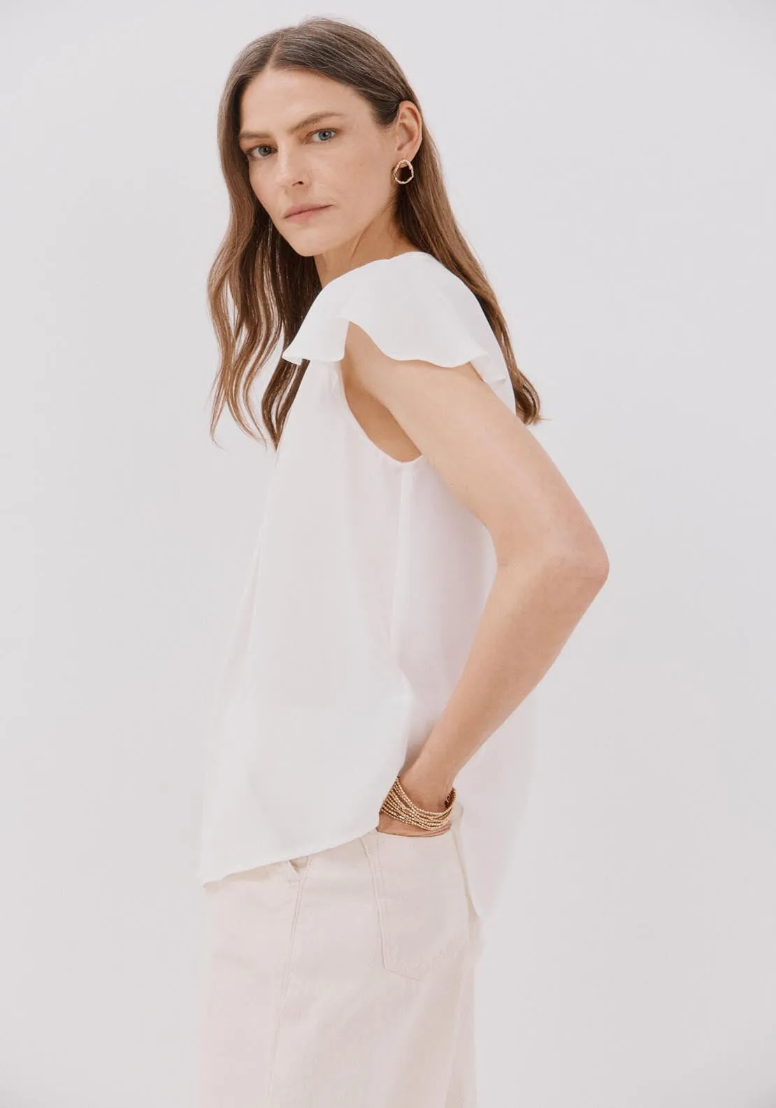 Ruffle Sleeve Blouse - White