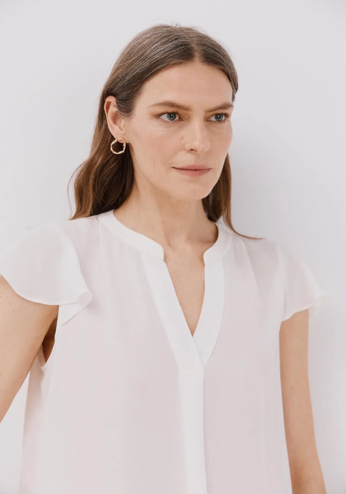 Ruffle Sleeve Blouse - White