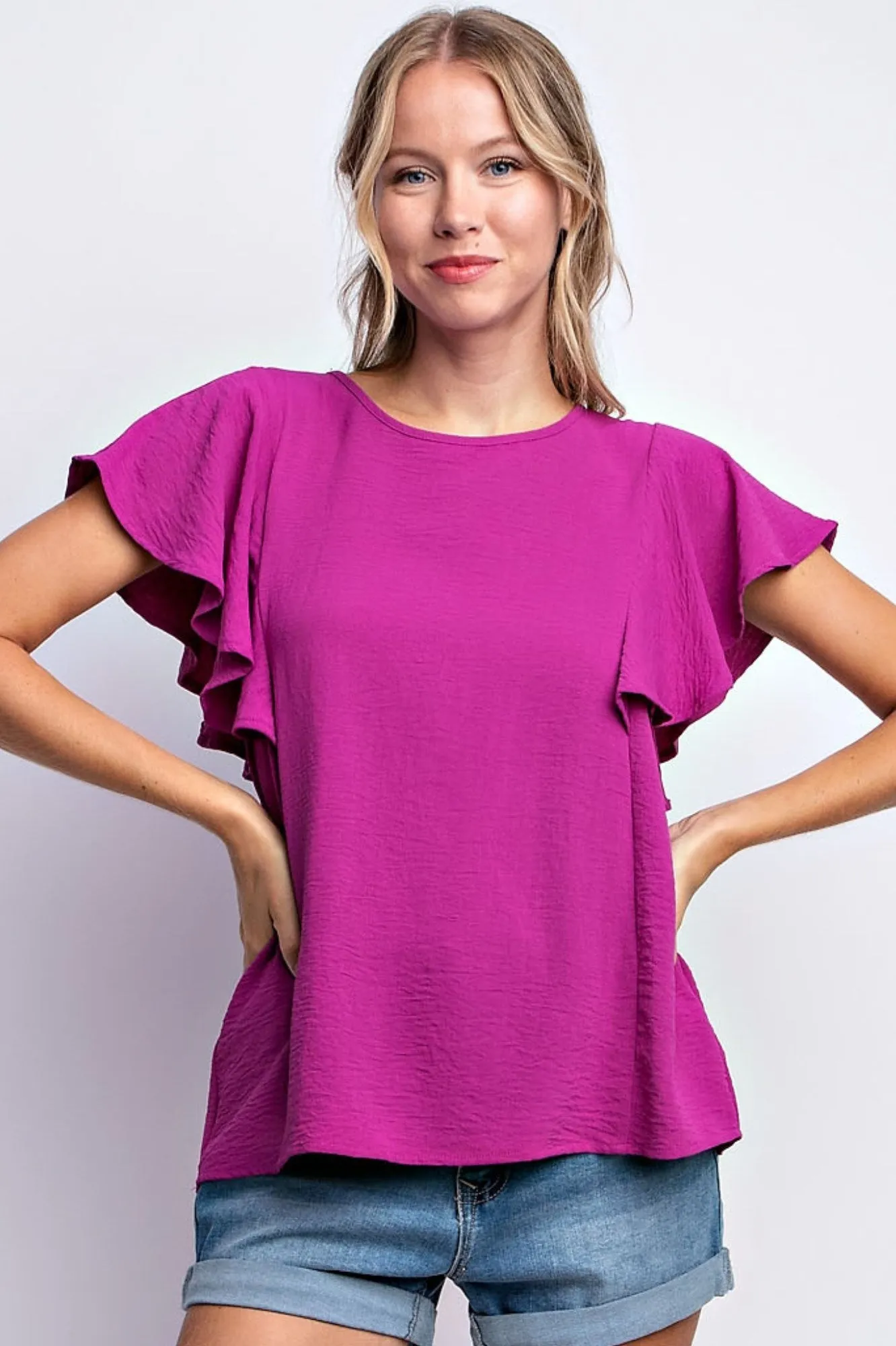 Ruffle Sleeve Stretch Top