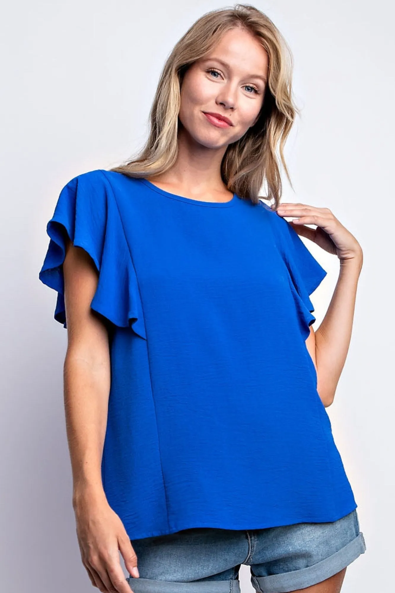Ruffle Sleeve Stretch Top