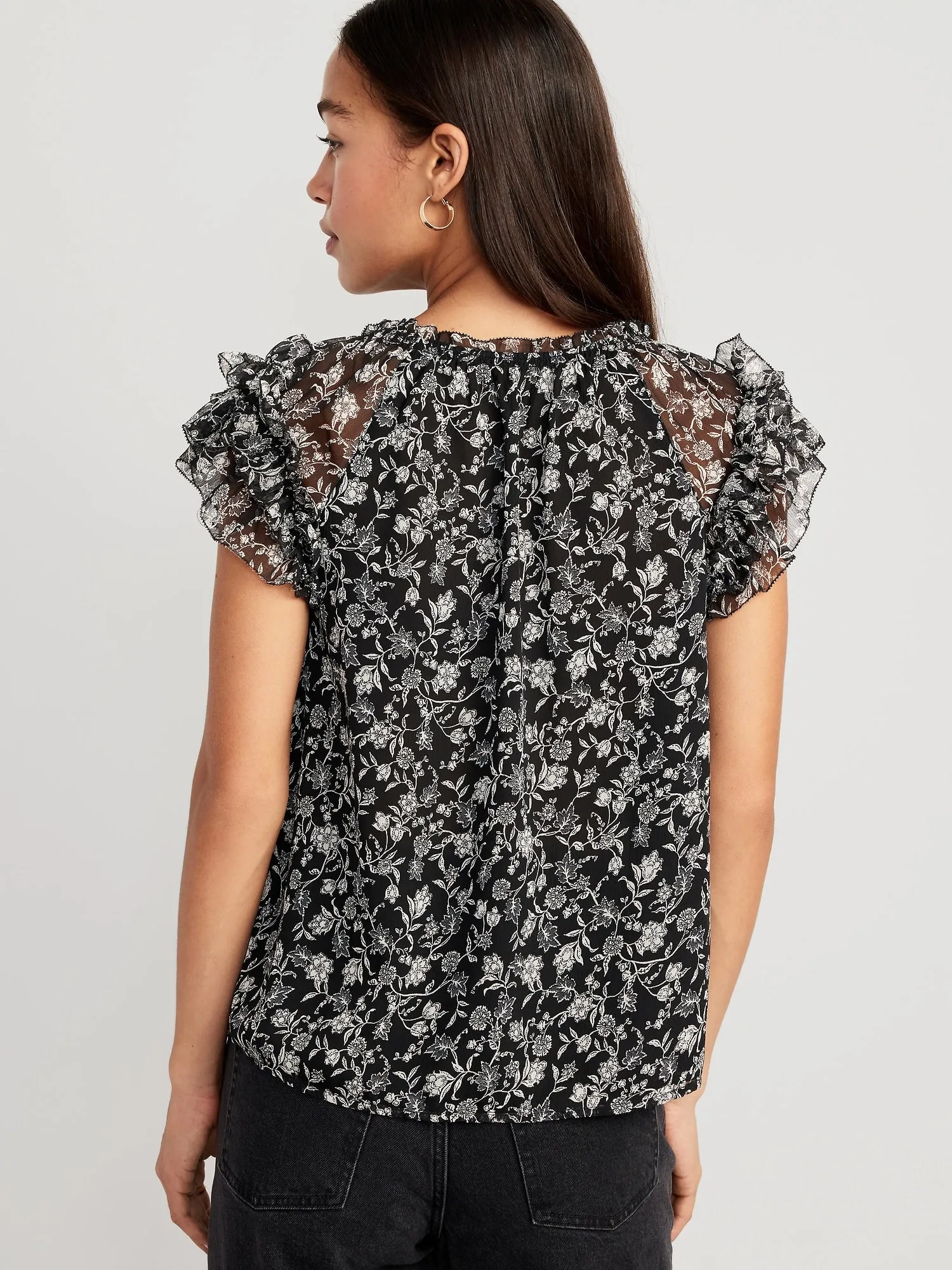Ruffle-Trim Smocked Top for Women