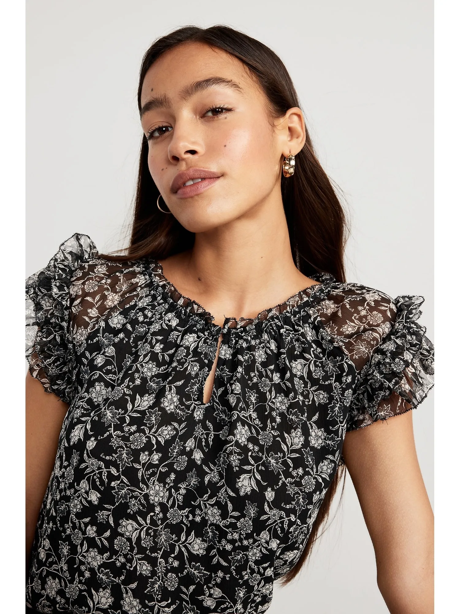 Ruffle-Trim Smocked Top for Women
