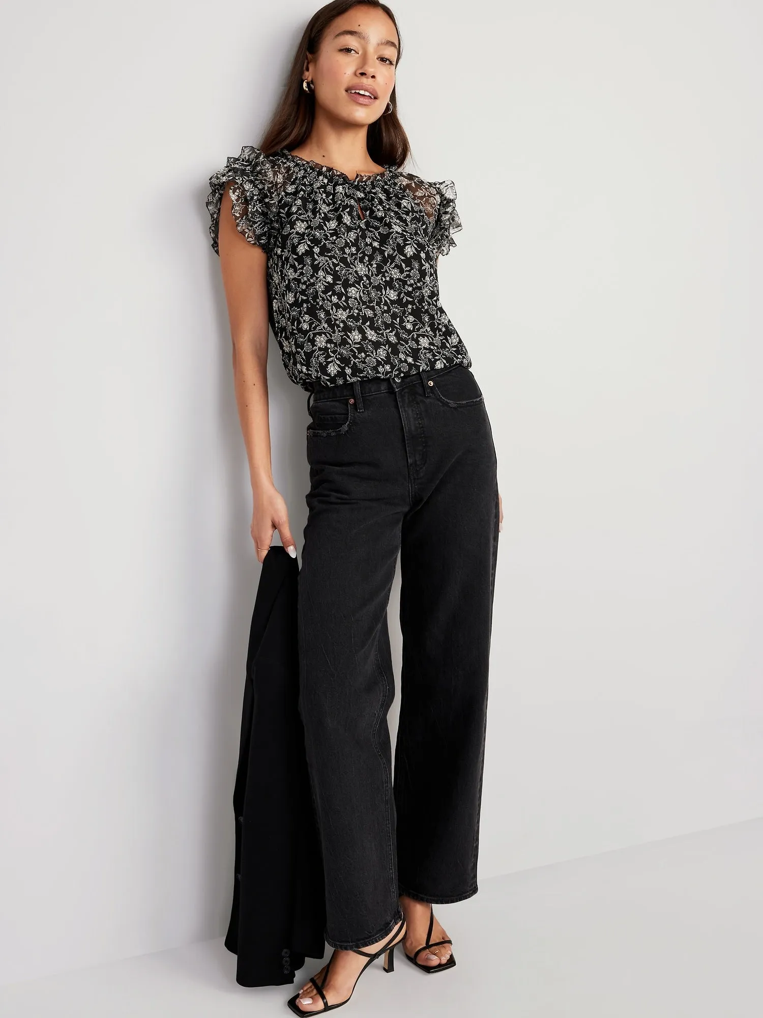 Ruffle-Trim Smocked Top for Women