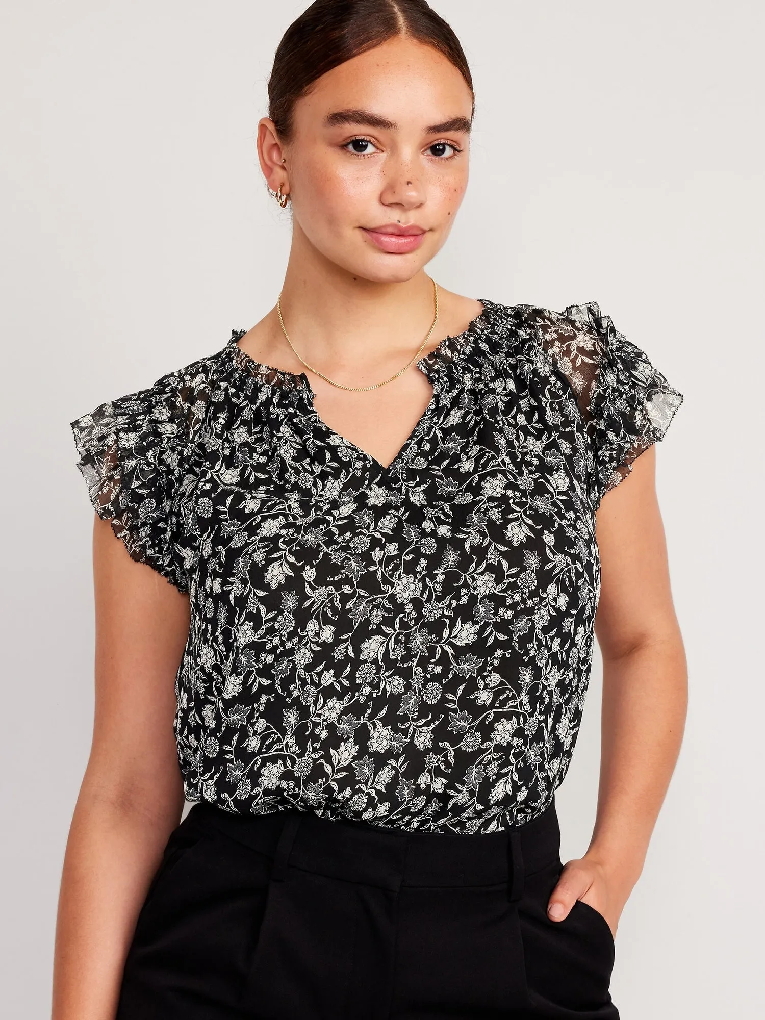 Ruffle-Trim Smocked Top for Women