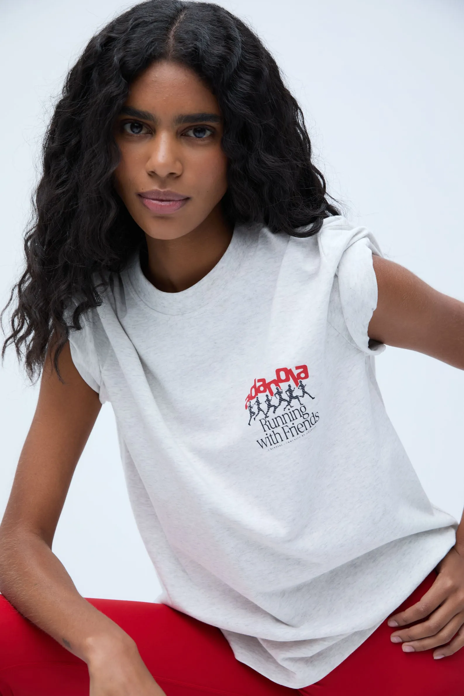 Runners Short Sleeve Oversized T-shirt - Light Grey Melange/Classic Red