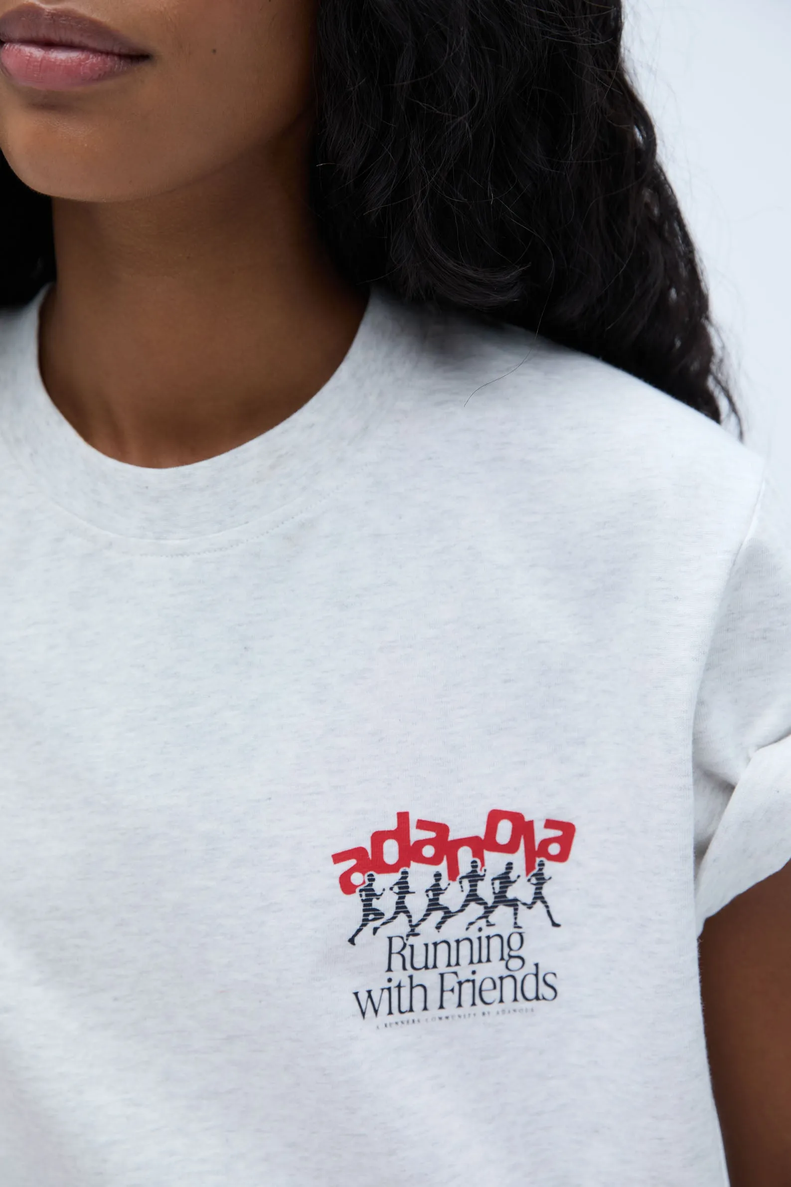Runners Short Sleeve Oversized T-shirt - Light Grey Melange/Classic Red