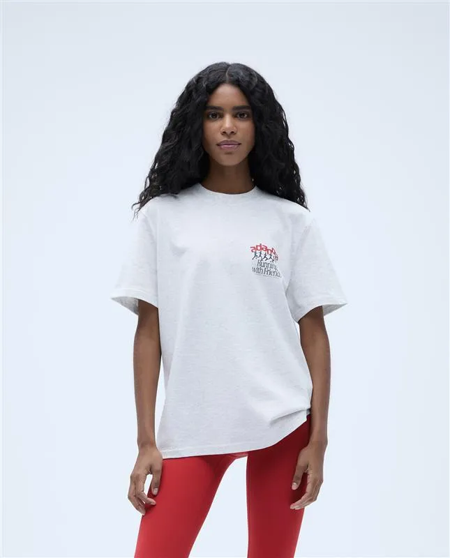 Runners Short Sleeve Oversized T-shirt - Light Grey Melange/Classic Red